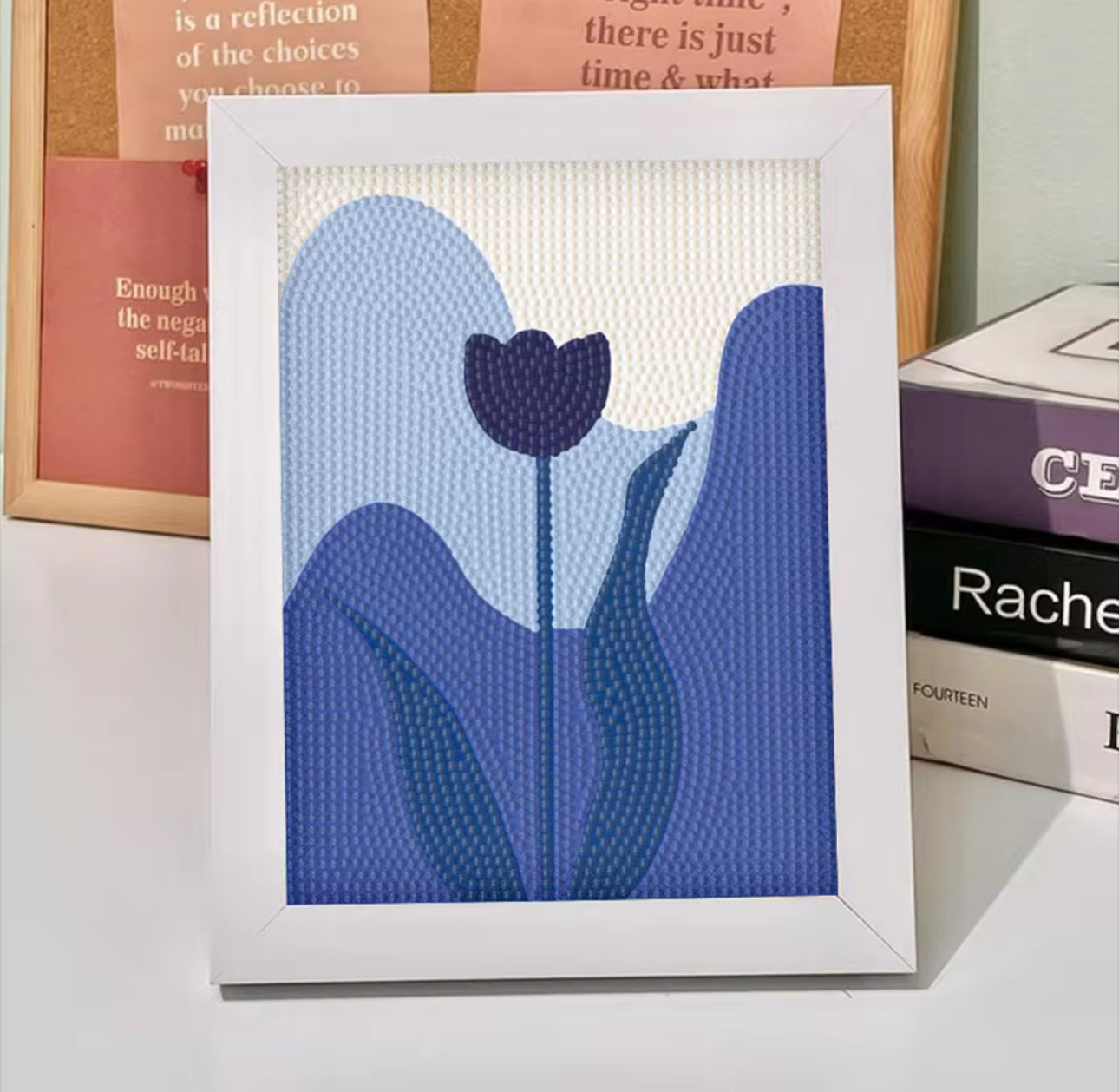 🌷 Quadro Diamond Painting Flor Azul Minimalista com Moldura – Arte Moderna e Sofisticada! 🎨✨