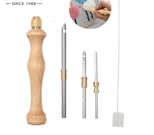 Agulha Punch Needle com Cabo de Madeira – Bordado em Alto-Relevo Artesanal