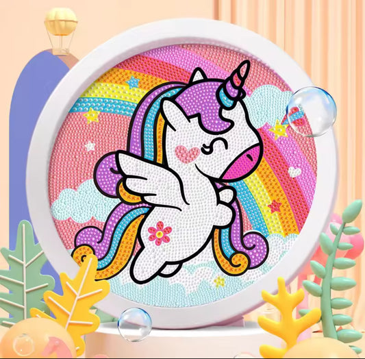 🦄 Quadro brilho ponto Unicórnio Arco-Íris – Kit Infantil DIY