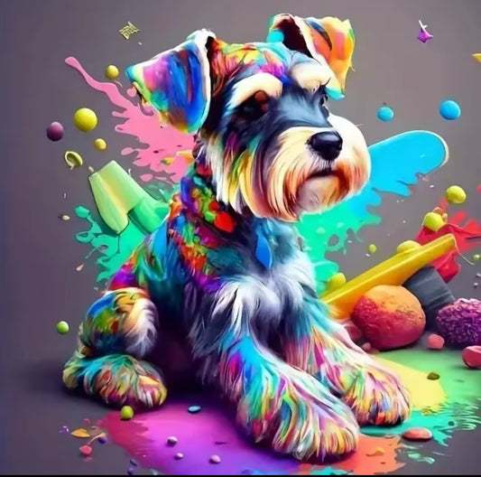 Quadro Pintura com Números – Cachorro Colorido Estilo Pop Art | 20x20cm DIY