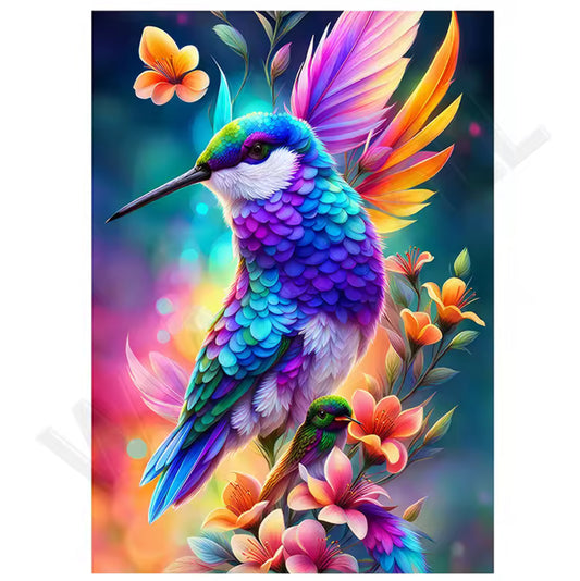 Quadro Beija-flor Tropical – brilho ponto 30x40cm | DIY Arte Brilhante