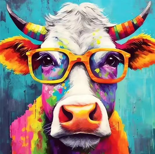 Quadro Pintura com Números – Vaca Colorida com Óculos | Arte Criativa e Divertida DIY