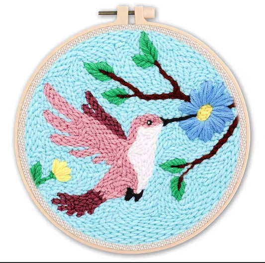 Kit Punch Needle Completo beija-flor - Bordado Corgi para Iniciantes com Agulha, Bastidor, Linhas e Tecido Estampado
