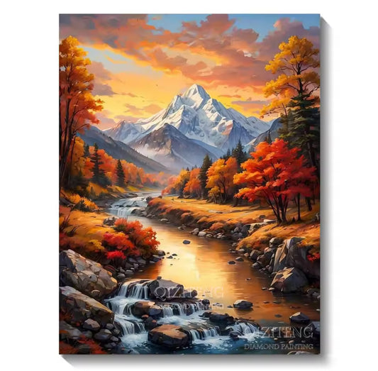 🍂 Quadro brilho ponto Paisagem de Outono com Montanhas – 30x40cm | Brilho, Natureza e Elegância ✨
