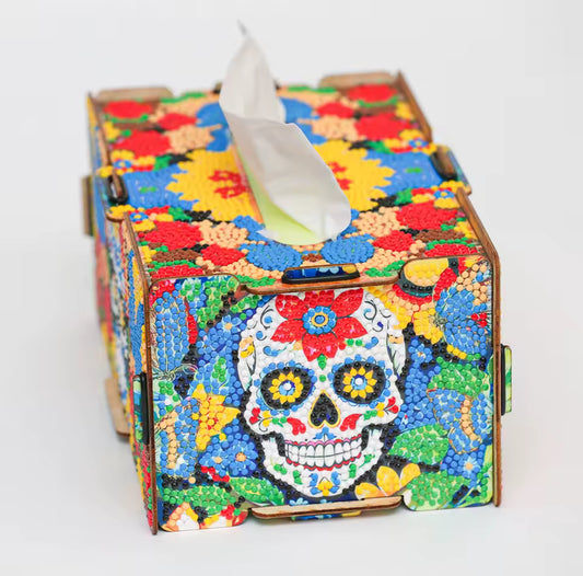 Porta-lenços Decorativo brilho ponto – Caveira Mexicana Colorida | Arte DIY