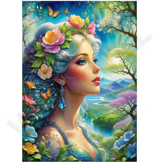 Quadro Mulher da Natureza – brilho ponto 40x30cm | Arte com Strass para Montar (DIY)