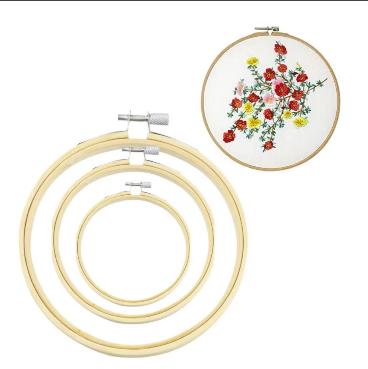 Kit de três Bastidores Redondos de 15cm , 20cm, 30cm para Punch Needle e Bordado