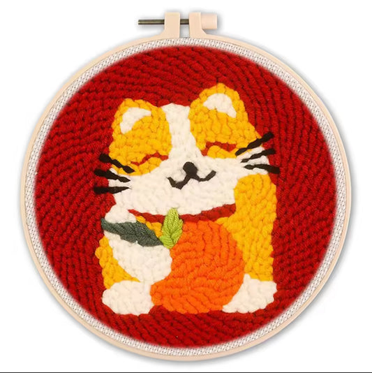(cópia) Kit Punch Needle Completo gatinho fofinho - Bordado Corgi para Iniciantes com Agulha, Bastidor, Linhas e Tecido Estampado