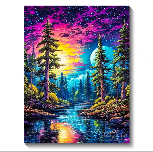 🌌 Quadro Diamond Painting Paisagem Cósmica – 40x50cm | Desafio Artístico com Brilho Incrível! ✨