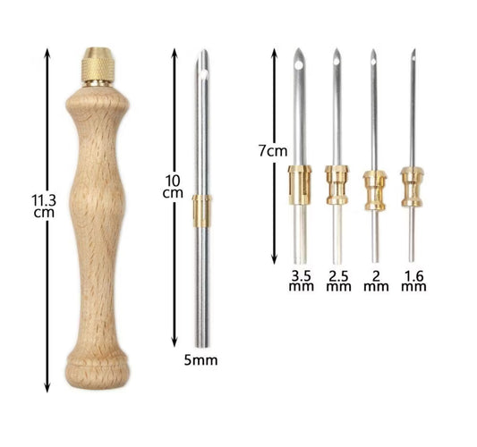 Agulha Punch Needle Profissional com Cabo de Madeira e 5 Pontas Intercambiáveis | Bordado em Relevo